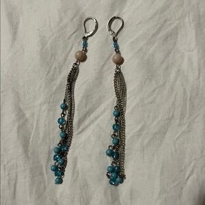 Elegant Silver and Blue Beaded Dangle Earrings
